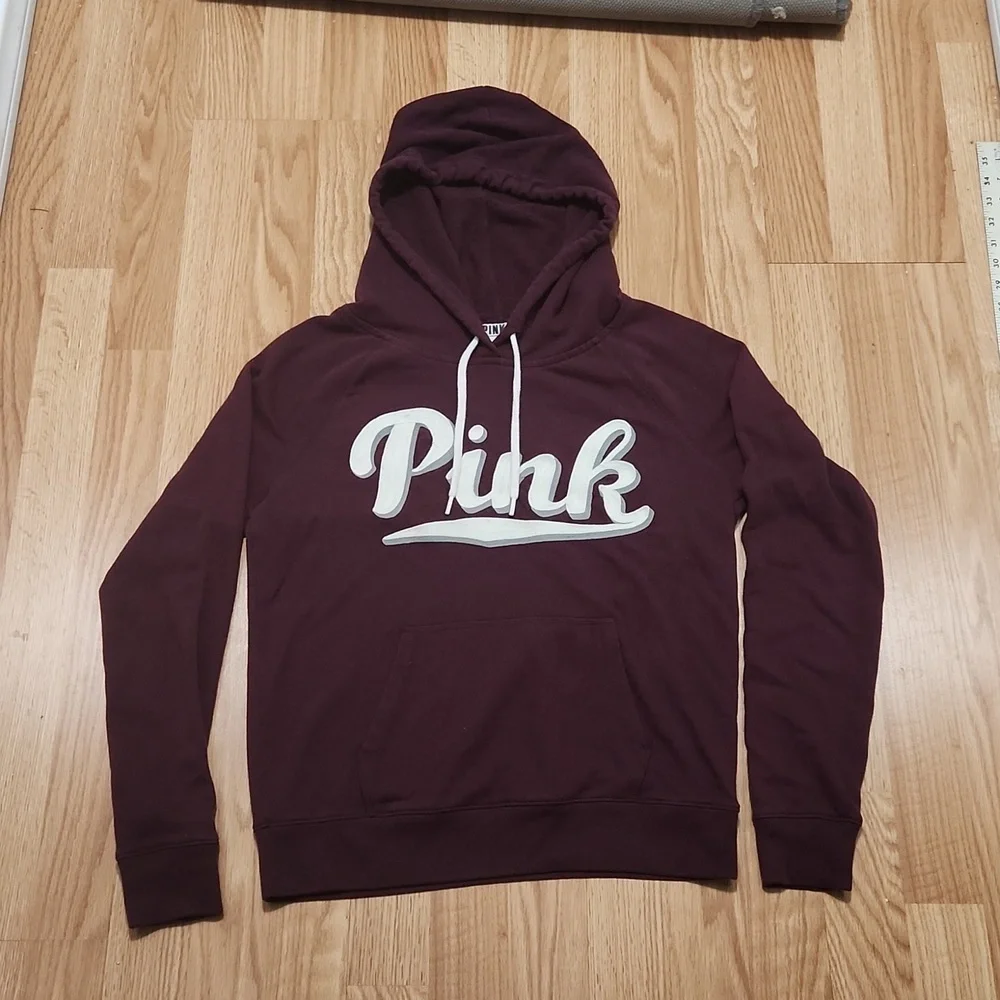 PINK Victoria’s Secret embroidered logo hoodie burgundy size medium - Picture 2 of 6
